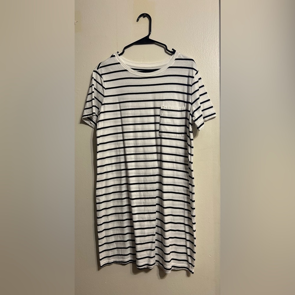 Classic Black and White Striped T-Shirt Dress